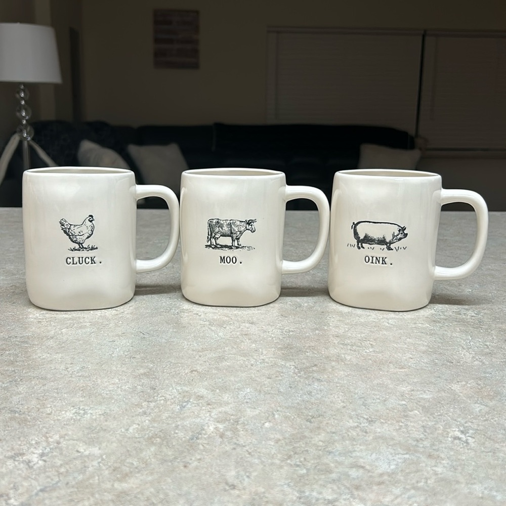 Rae Dunn CLUCK MOO OINK Mug Set of 3 NWT